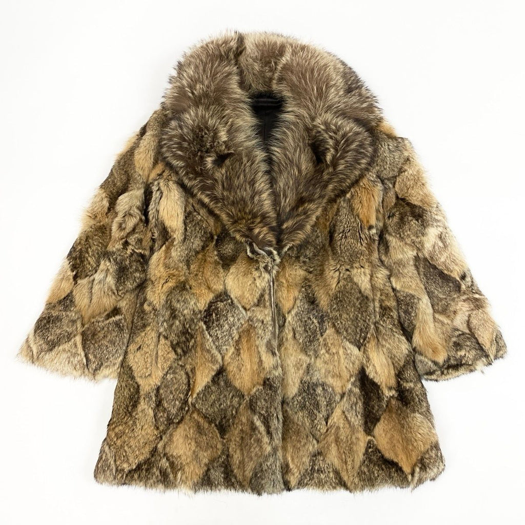 KINOSHITA REAL RACCOON FUR PATCHWORK COAT JACKET BROWN SIZE L JAPAN - image 1