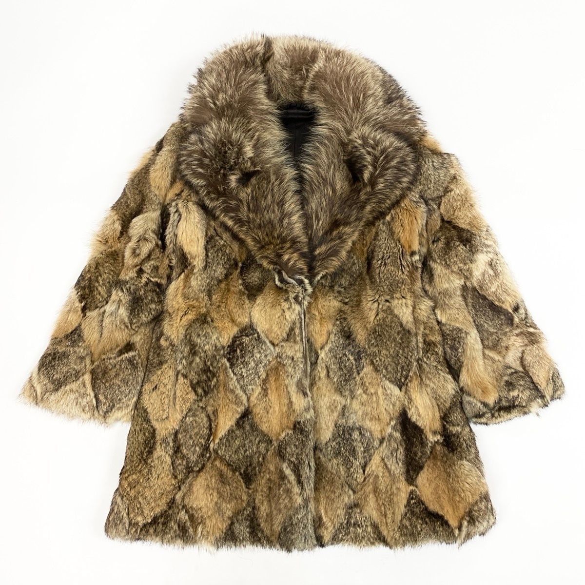 KINOSHITA REAL RACCOON FUR PATCHWORK COAT JACKET BROWN SIZE L JAPAN - image 1
