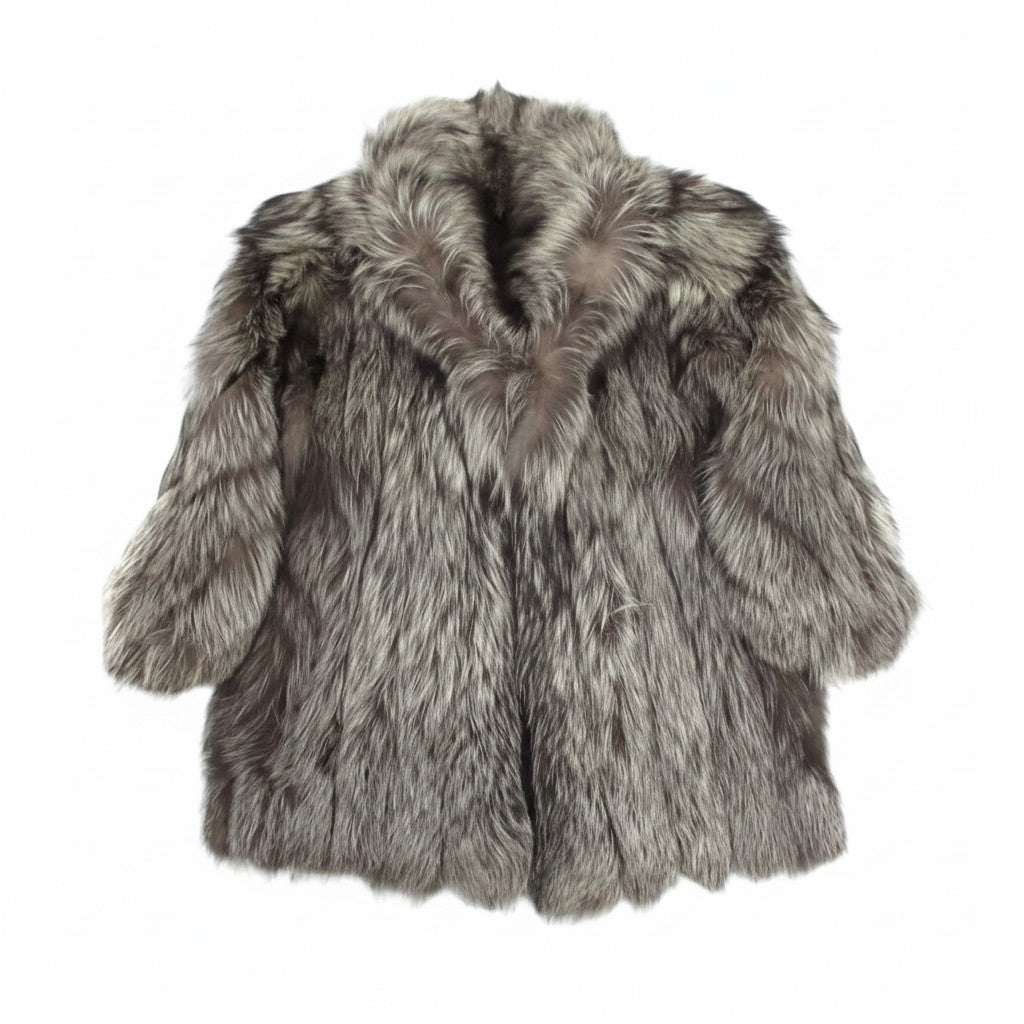 SAGA FOX REAL SILVER FOX FUR COAT JACKET VOLUMINOUS FREE SIZE FROM JAPAN - image 1