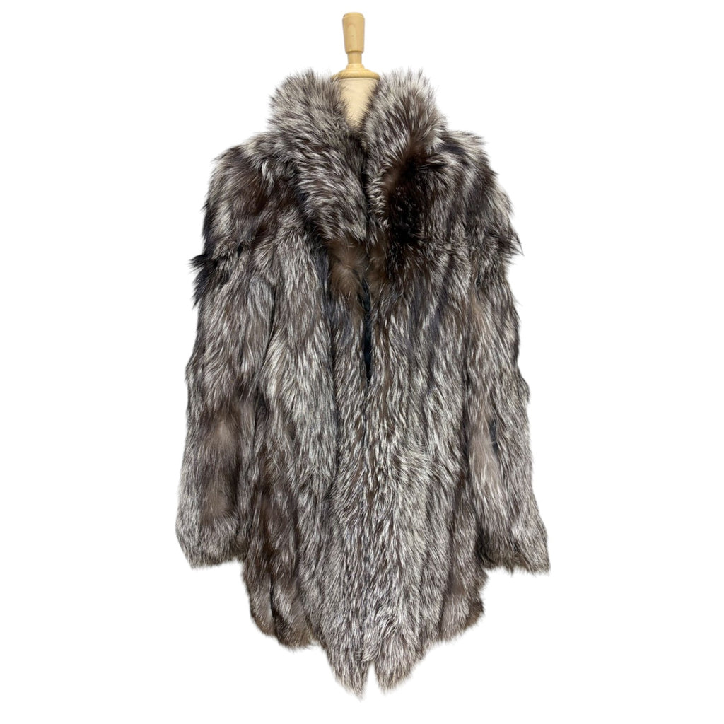 SAGA FOX JINDO REAL SILVER FOX FUR COAT JACKET WINTER LUXURY SIZE L