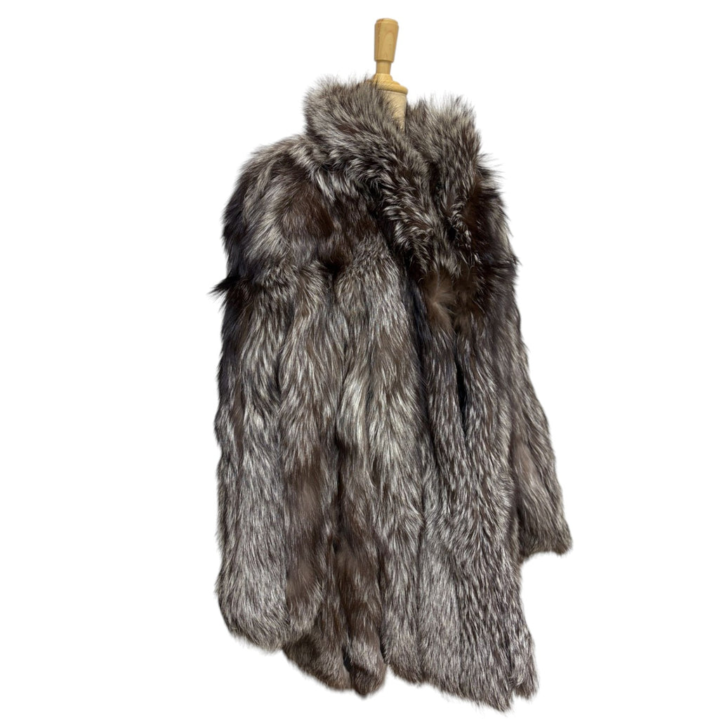 SAGA FOX JINDO REAL SILVER FOX FUR COAT JACKET WINTER LUXURY SIZE L