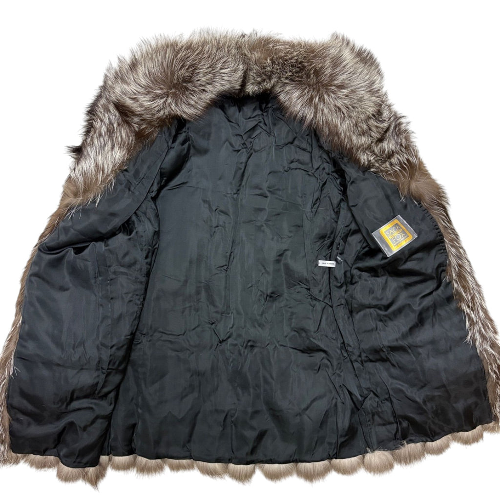 SAGA FOX JINDO REAL SILVER FOX FUR COAT JACKET WINTER LUXURY SIZE L