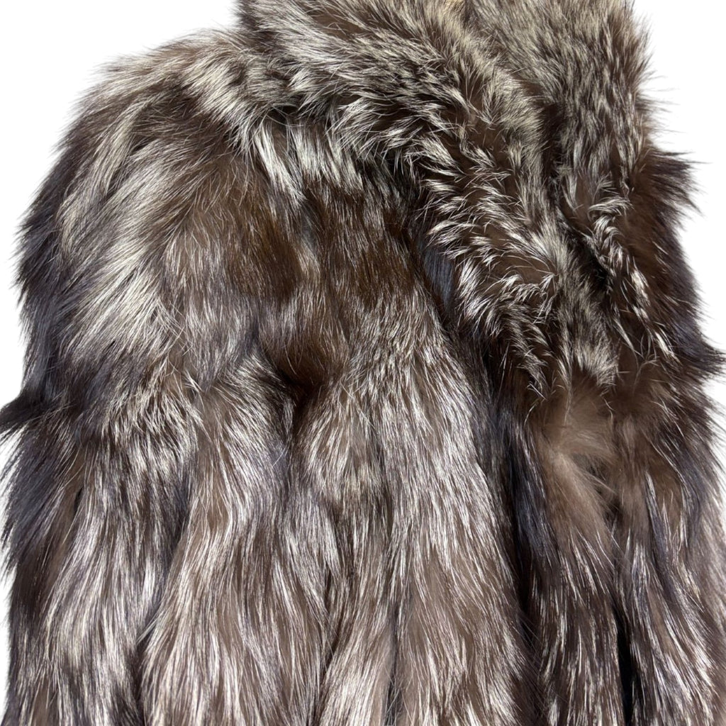 SAGA FOX JINDO REAL SILVER FOX FUR COAT JACKET WINTER LUXURY SIZE L