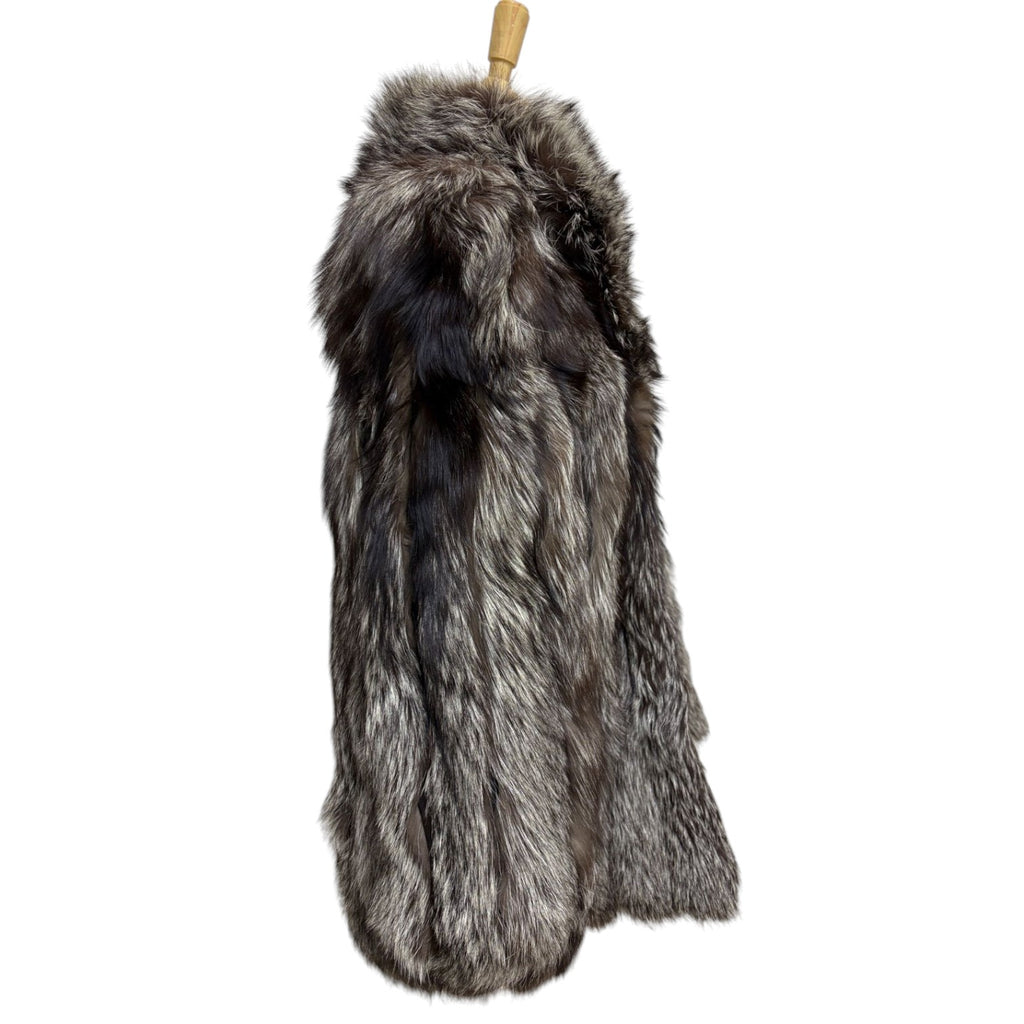 SAGA FOX JINDO REAL SILVER FOX FUR COAT JACKET WINTER LUXURY SIZE L