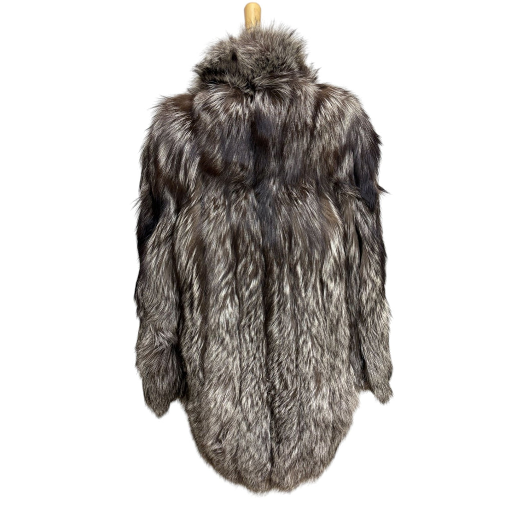 SAGA FOX JINDO REAL SILVER FOX FUR COAT JACKET WINTER LUXURY SIZE L