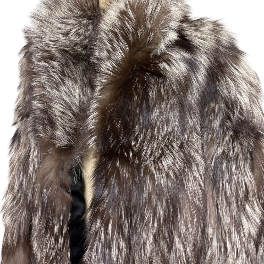 SAGA FOX JINDO REAL SILVER FOX FUR COAT JACKET WINTER LUXURY SIZE L