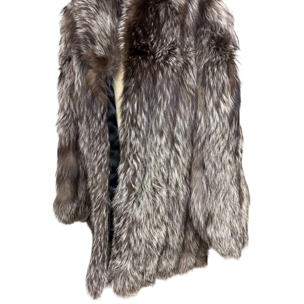 SAGA FOX JINDO REAL SILVER FOX FUR COAT JACKET WINTER LUXURY SIZE L