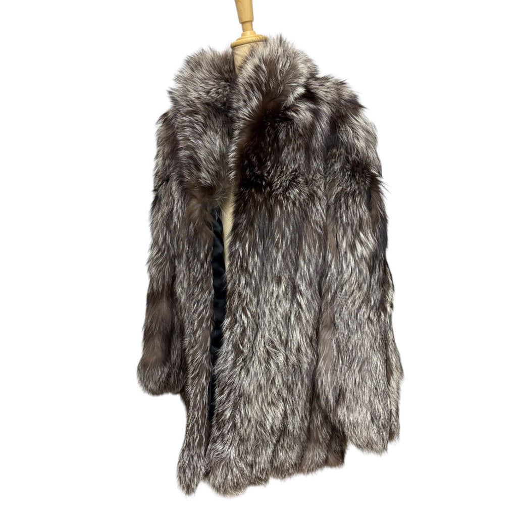 SAGA FOX JINDO REAL SILVER FOX FUR COAT JACKET WINTER LUXURY SIZE L