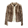 LANVIN REAL RABBIT FUR SHORT JACKET COAT BROWN WHITE LEOPARD SIZE FR36 S