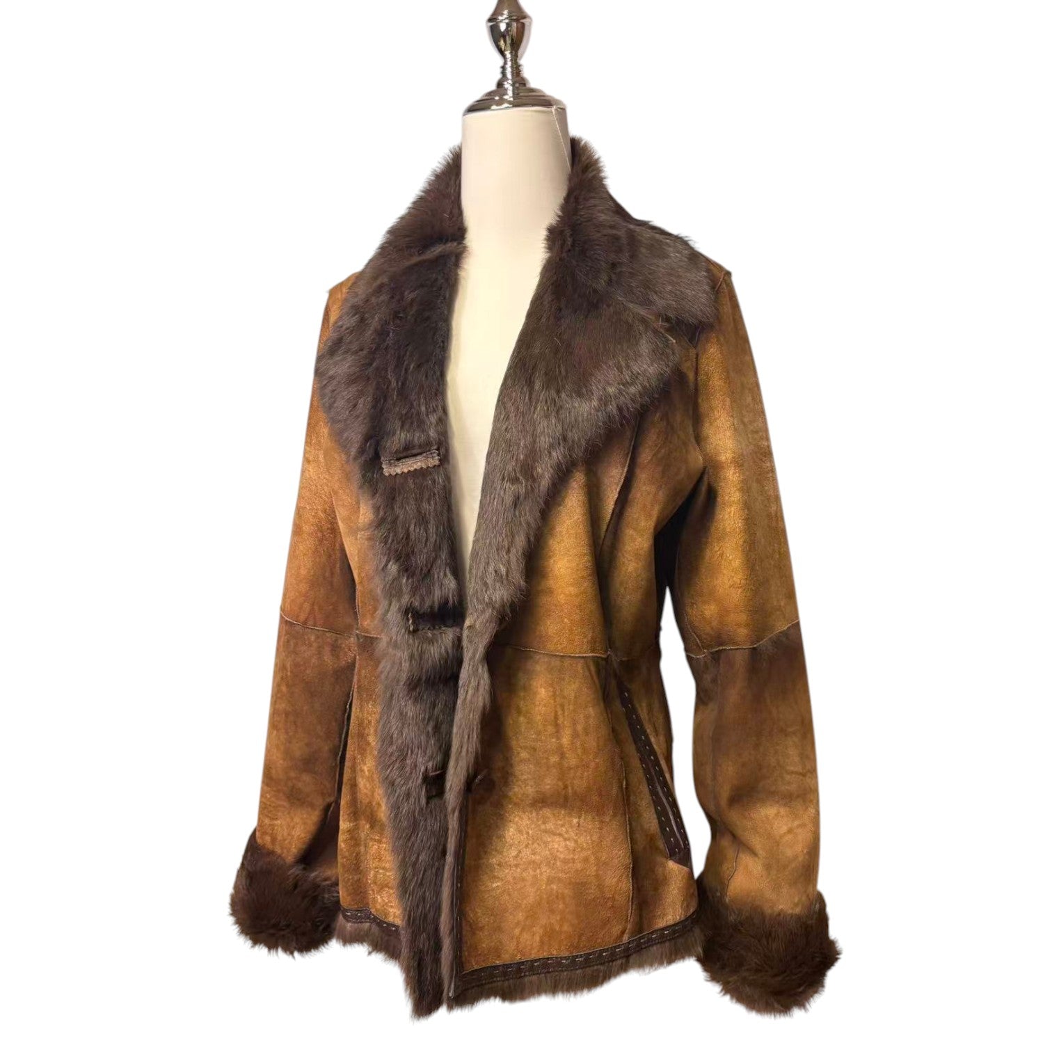 Vintage BALLEZZA sheepskin jacket with fur collar - view 3