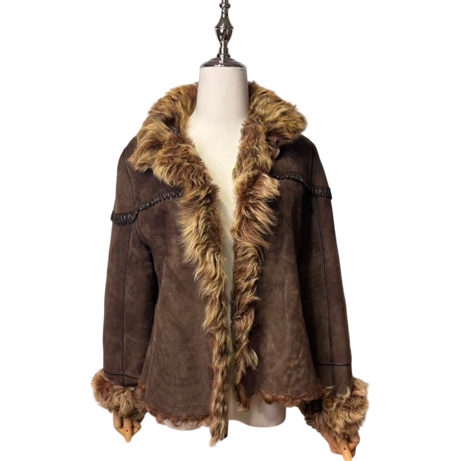 Vintage brown sheepskin shearling jacket - view 1