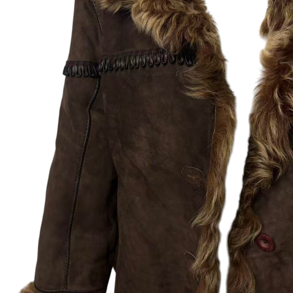 Vintage brown sheepskin shearling jacket - view 5