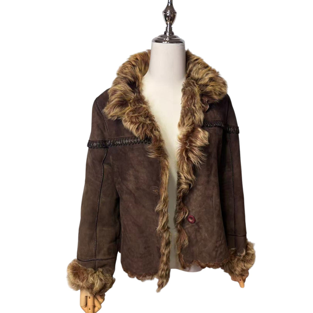 Vintage brown sheepskin shearling jacket - view 6