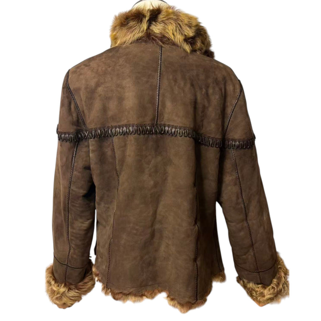 Vintage brown sheepskin shearling jacket - view 7