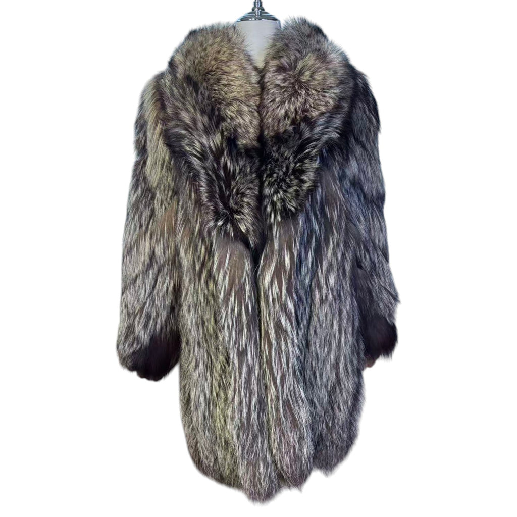 Vintage SAGA FOX silver fox fur coat front view