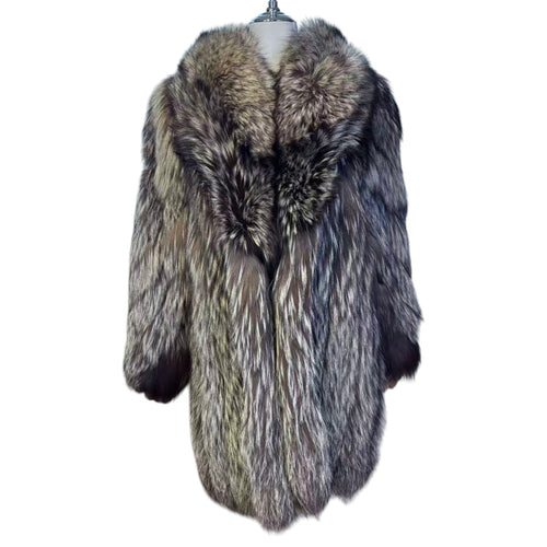 Vintage SAGA FOX silver fox fur coat front view