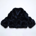 REAL FOX RABBIT FUR BOLERO JACKET SHORT CROPPED COAT BLACK SIZE S JAPAN