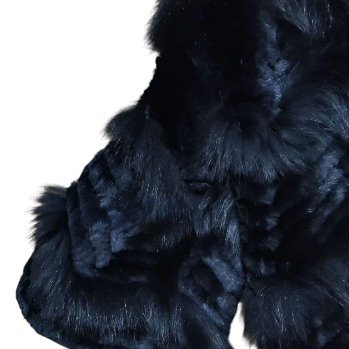 REAL FOX RABBIT FUR BOLERO JACKET SHORT CROPPED COAT BLACK SIZE S JAPAN