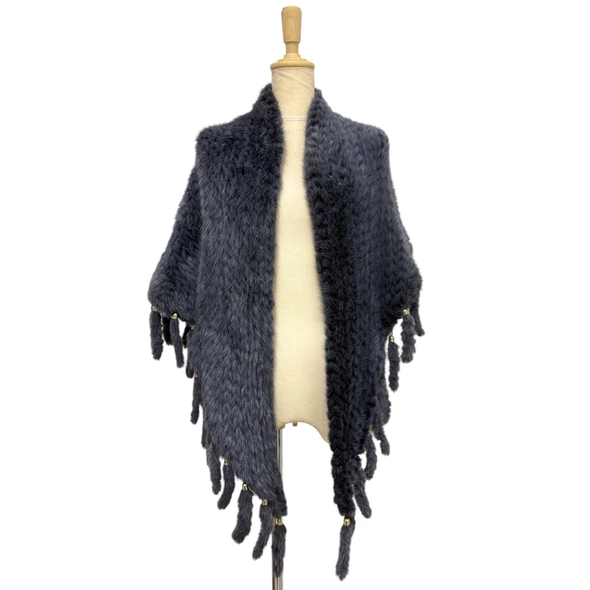 MINK FUR SHAWL BLUE GREY STOLE REAL FUR WITH ORNAMENT FROM JAPAN