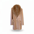 Latorre Lamb Leather Coat Voluminous Blue Fox Fur Collar Brown Size M