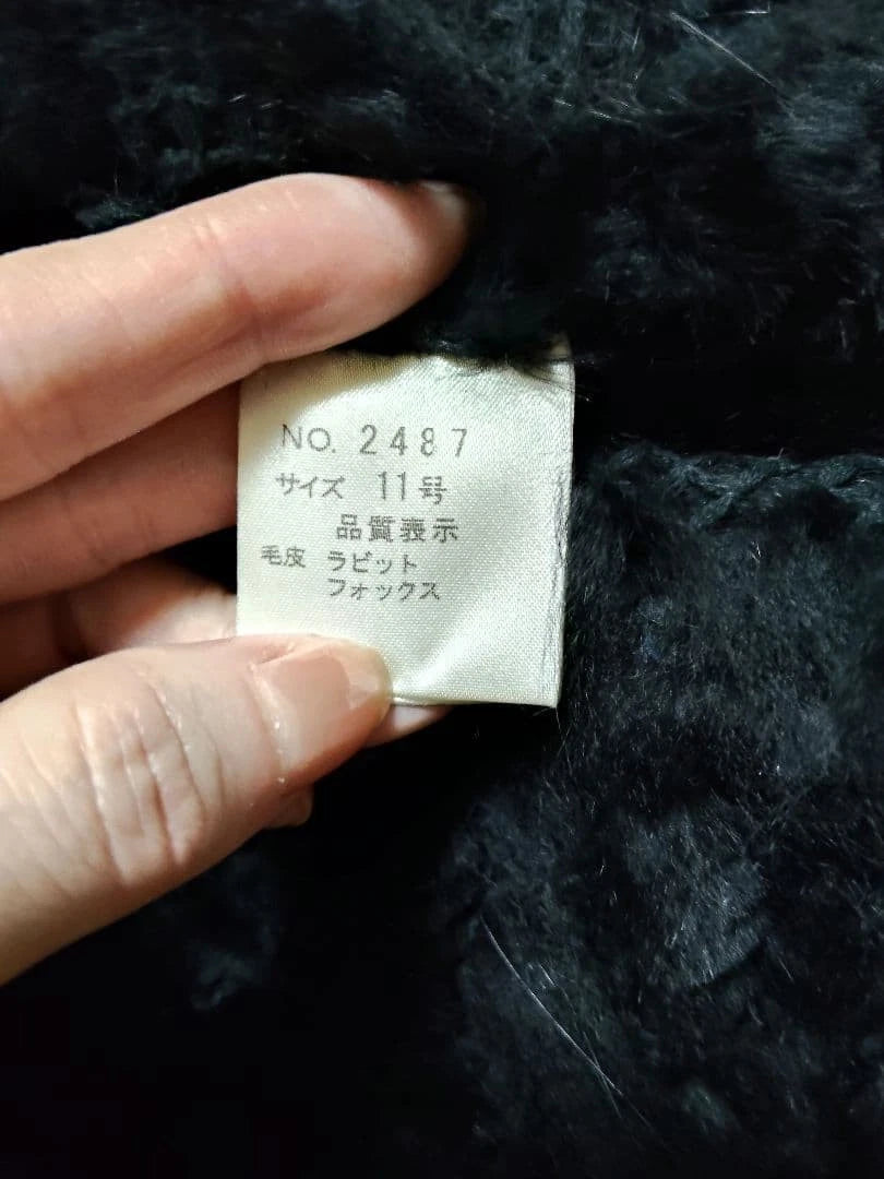 REAL FOX RABBIT FUR BOLERO JACKET SHORT CROPPED COAT BLACK SIZE S JAPAN