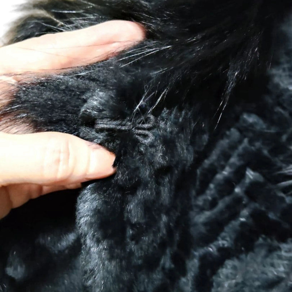 REAL FOX RABBIT FUR BOLERO JACKET SHORT CROPPED COAT BLACK SIZE S JAPAN