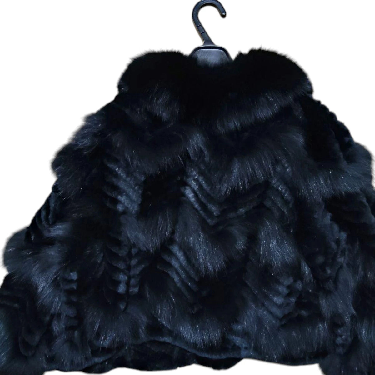 REAL FOX RABBIT FUR BOLERO JACKET SHORT CROPPED COAT BLACK SIZE S JAPAN