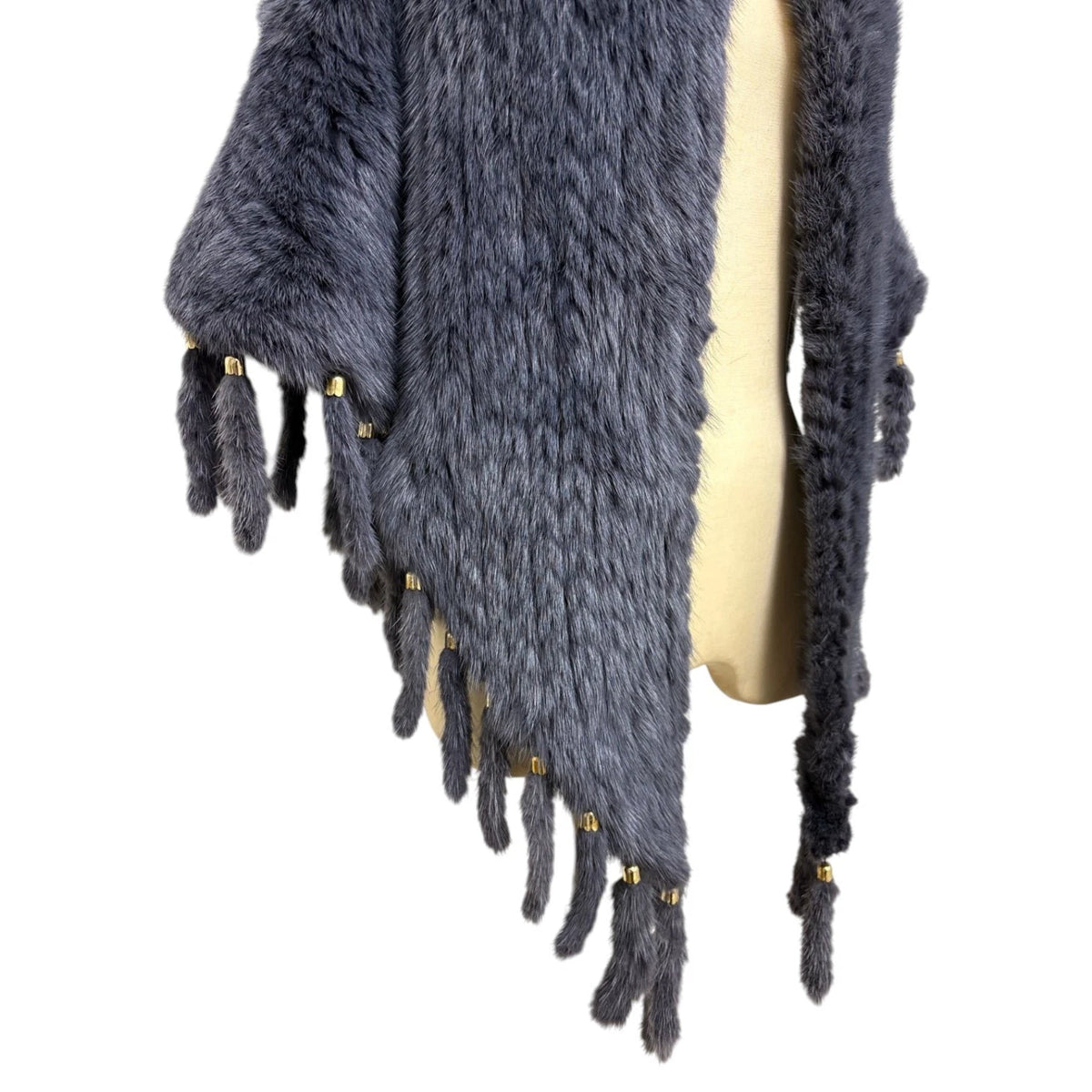 MINK FUR SHAWL BLUE GREY STOLE REAL FUR WITH ORNAMENT FROM JAPAN