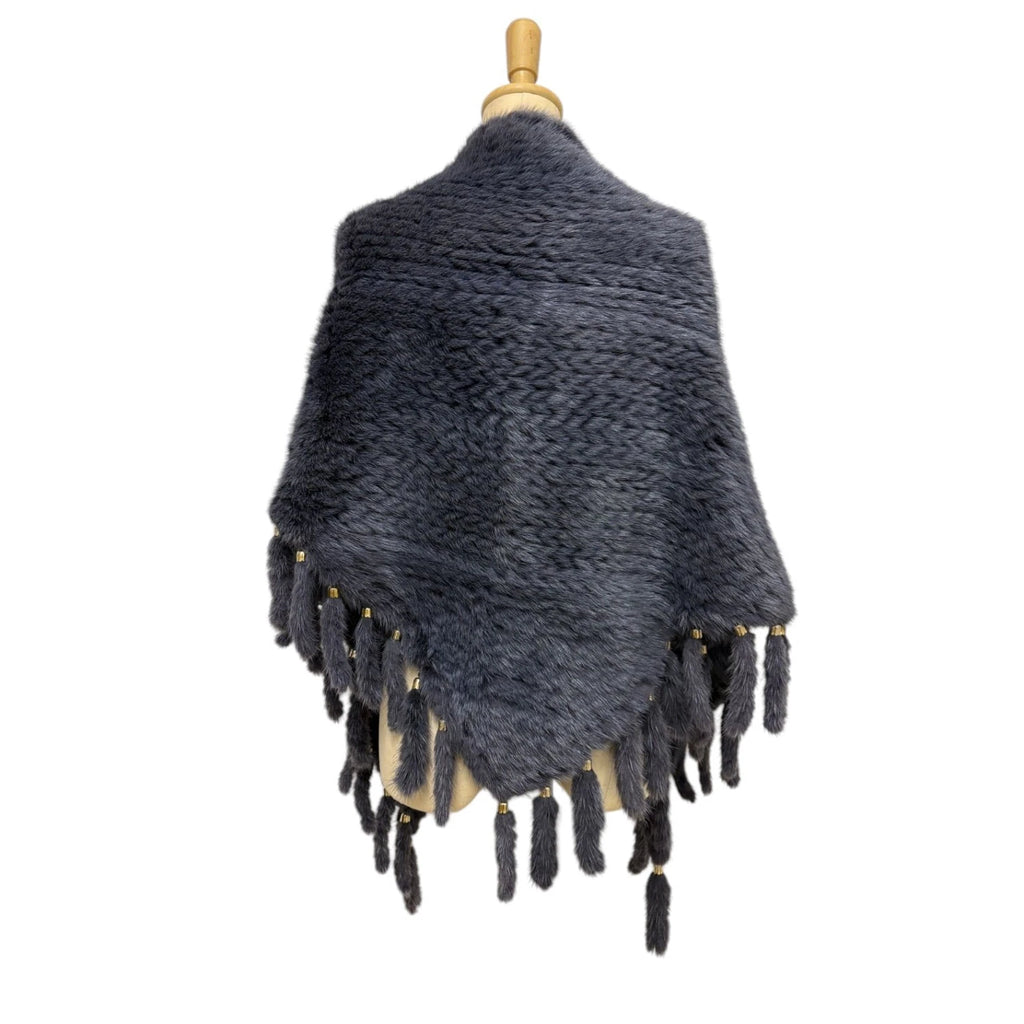 MINK FUR SHAWL BLUE GREY STOLE REAL FUR WITH ORNAMENT FROM JAPAN