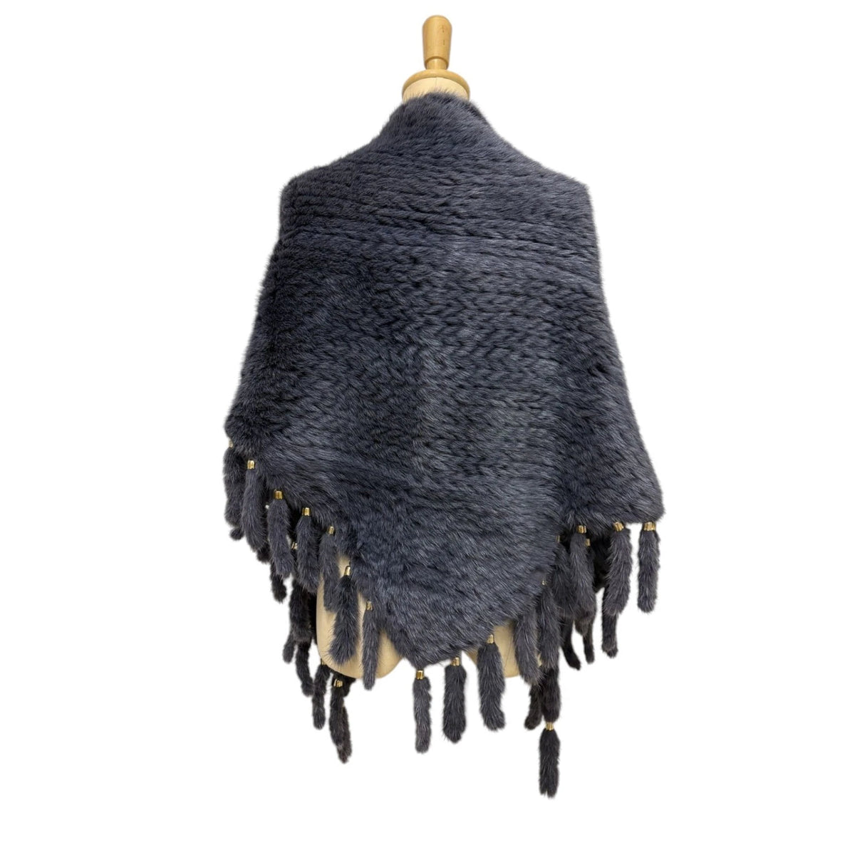 MINK FUR SHAWL BLUE GREY STOLE REAL FUR WITH ORNAMENT FROM JAPAN